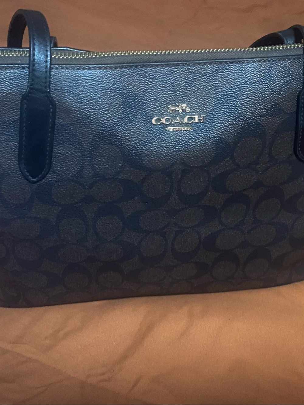 Coach Dark Navy Signature Logo Tote with Gold Hardware